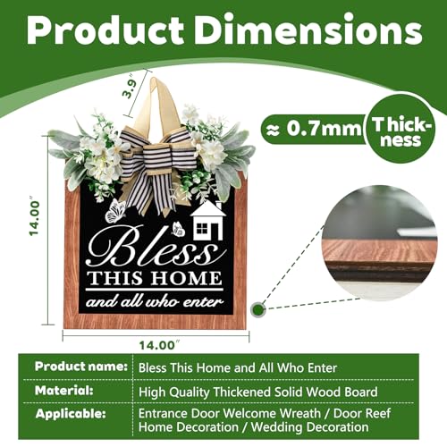 GAOMEIDA 14'' Bless This Home and All Who Enter Wooden Door Sign - Welcome Wreaths for Front Door Rustic Bless This House Outdoor sign for Front Door, Housewarming Gift for Front Door Entryway Kitchen Garden and Porch All Seasons - Image 2