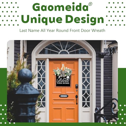 GAOMEIDA 14'' Bless This Home and All Who Enter Wooden Door Sign - Welcome Wreaths for Front Door Rustic Bless This House Outdoor sign for Front Door, Housewarming Gift for Front Door Entryway Kitchen Garden and Porch All Seasons - Image 3