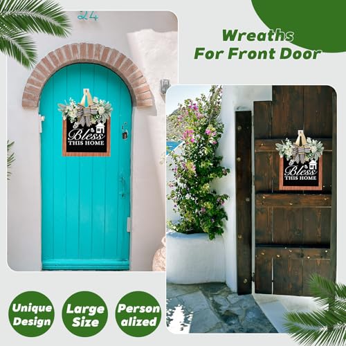 GAOMEIDA 14'' Bless This Home and All Who Enter Wooden Door Sign - Welcome Wreaths for Front Door Rustic Bless This House Outdoor sign for Front Door, Housewarming Gift for Front Door Entryway Kitchen Garden and Porch All Seasons - Image 4