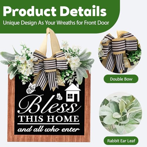 GAOMEIDA 14'' Bless This Home and All Who Enter Wooden Door Sign - Welcome Wreaths for Front Door Rustic Bless This House Outdoor sign for Front Door, Housewarming Gift for Front Door Entryway Kitchen Garden and Porch All Seasons - Image 5