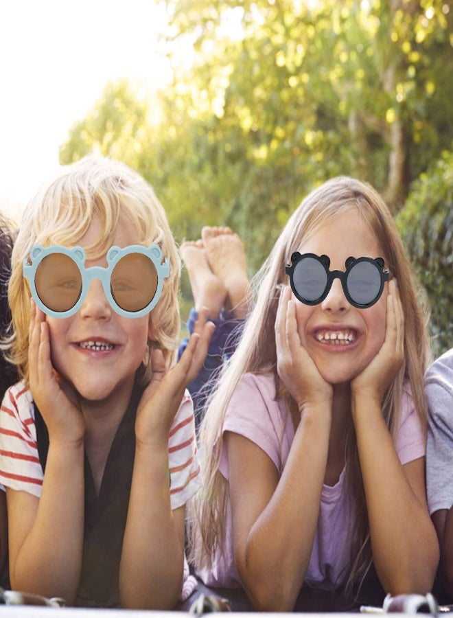 نظارات شمسية للأطفال، نظارات دائرية عتيقة على شكل دب للأطفال والبنات حماية UV400 نظارات شمسية، إطار مرن للبنات والأولاد من سن 2-10، نظارات موضة موراندي لشاطئ العطلة - Image 4