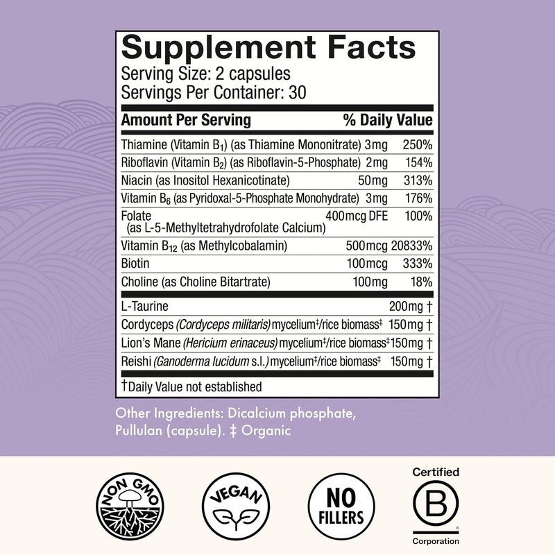 Host Defense MycoBenefits Focus Capsules  Mushroom Supplement for Brain Health Support  Neurological Function Aid for Adults  Includes Lions Mane Reishi  B Vitamins  60 Capsules 30 Servings - Image 2