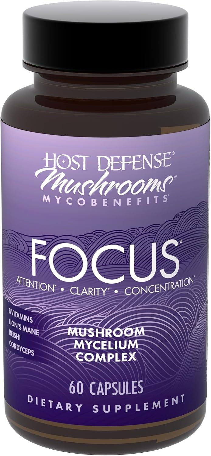 Host Defense MycoBenefits Focus Capsules  Mushroom Supplement for Brain Health Support  Neurological Function Aid for Adults  Includes Lions Mane Reishi  B Vitamins  60 Capsules 30 Servings - Image 1