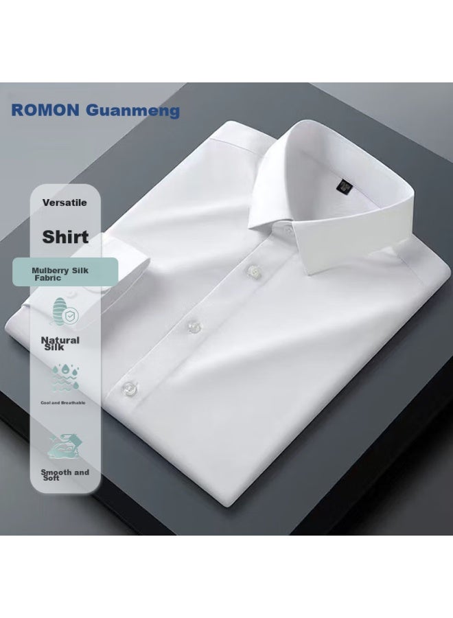 ROMON رومون قميص طويل الأكمام، قميص رجالي أبيض رسمي، قطعة ضيقة، ملابس رجالية احترافية للعمل، رمادي، المقاس 44 - Image 2