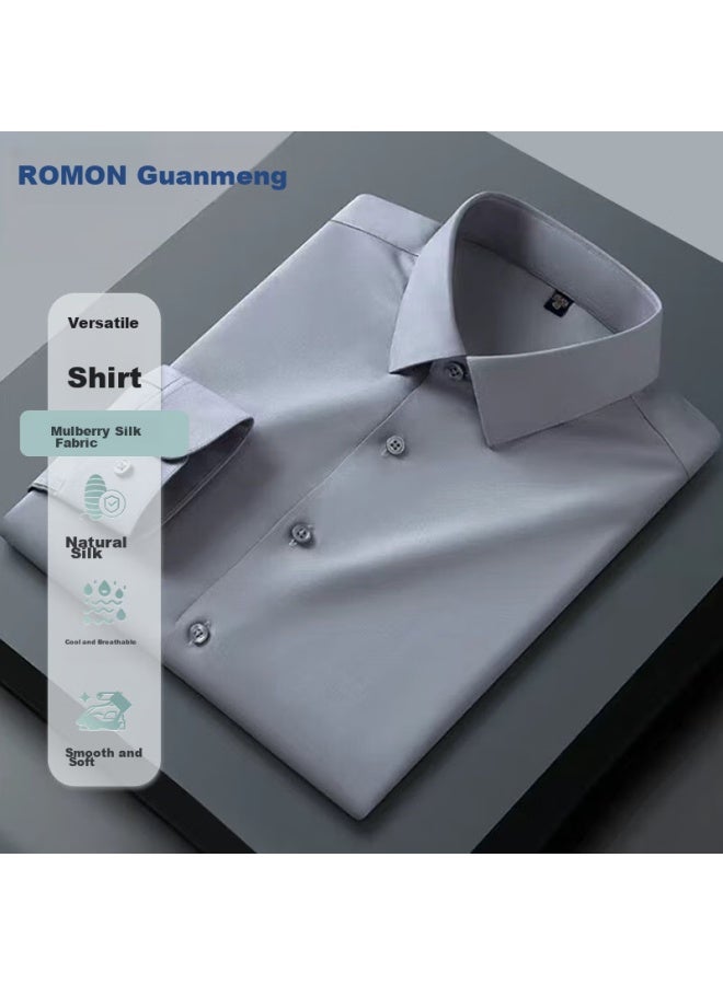ROMON رومون قميص طويل الأكمام، قميص رجالي أبيض رسمي، قطعة ضيقة، ملابس رجالية احترافية للعمل، رمادي، المقاس 44 - Image 1