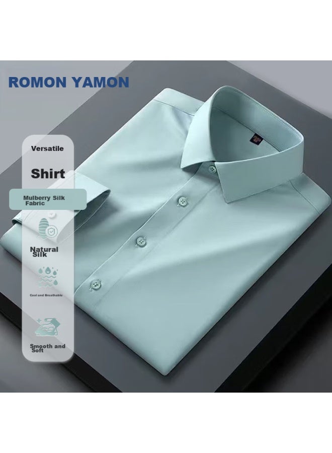 ROMON رومون قميص طويل الأكمام، قميص رجالي أبيض رسمي، قطعة ضيقة، ملابس رجالية احترافية للعمل، رمادي، المقاس 44 - Image 3