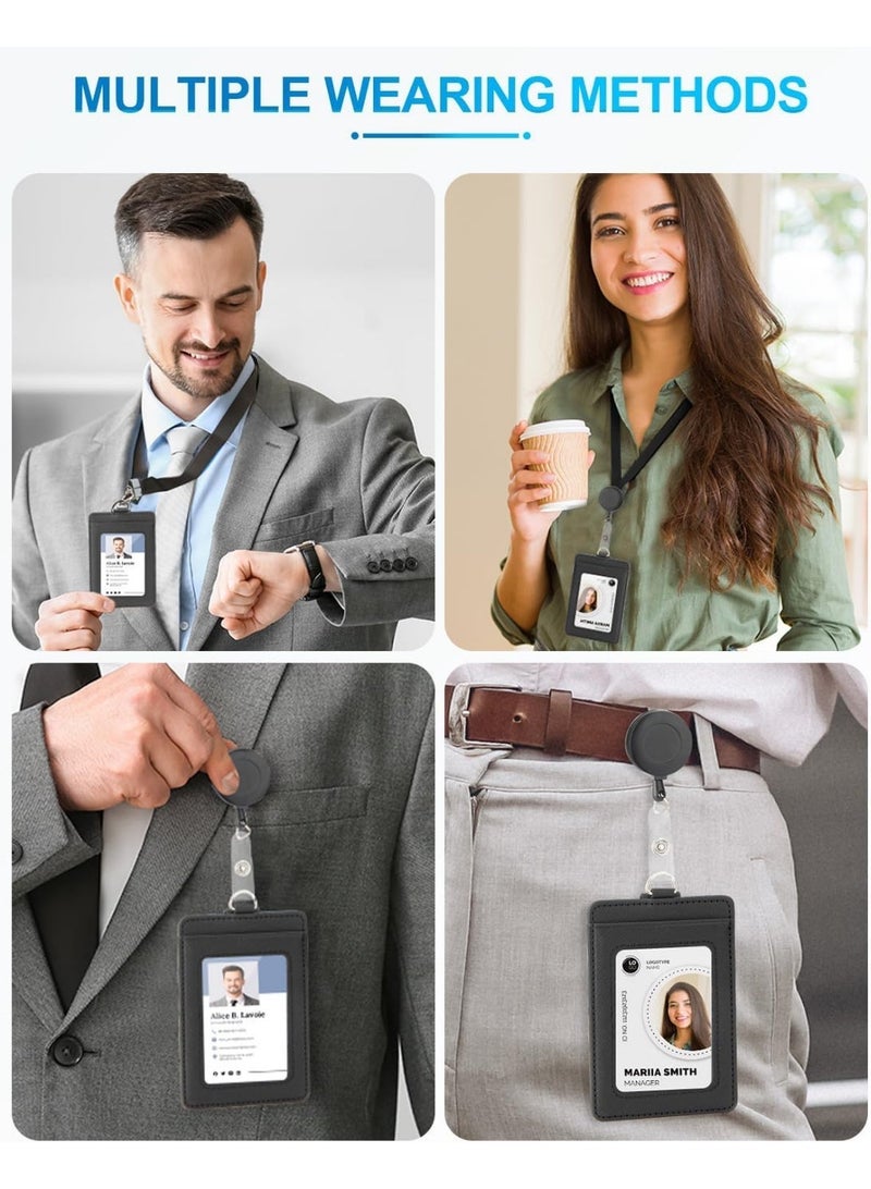 Bincoo Heavy Duty Vertical ID Card Holder Badge Holder Reel with Lanyard and Retractable Badge Reel Clip, Unisex Leather ID Badge Holder, Waterproof Clear and PU Leather Badge Holder - Image 4