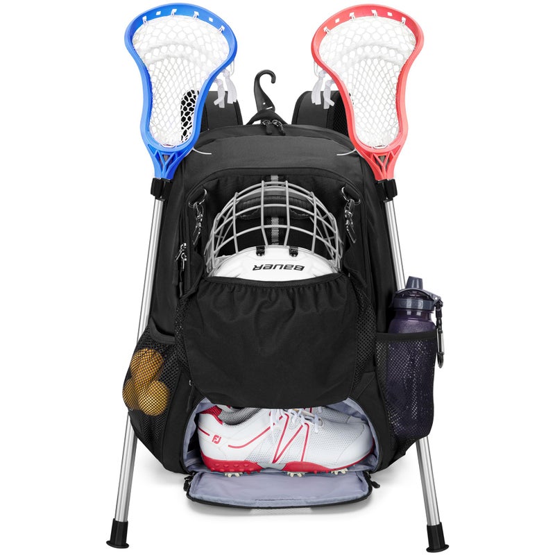 GOBUROS Lacrosse Bag Lacrosse Equipment Backpack with Stick Holder and Hidden Zipper Net Holds All Lacrosse or Field Hockey Gears Separate Ventilated Shoe Space Hold Up to US Mens 13 Black - Image 2