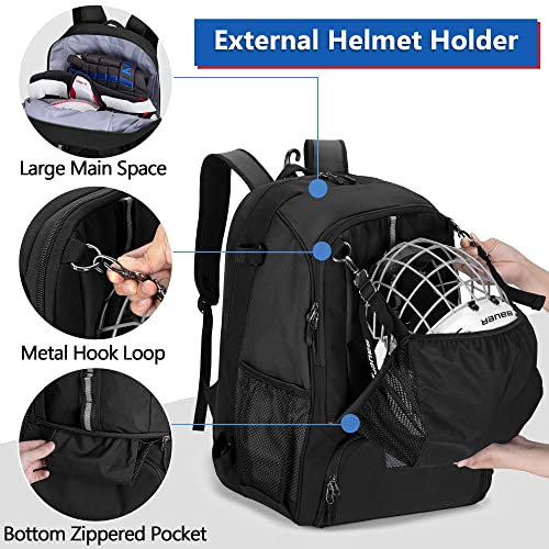 GOBUROS Lacrosse Bag Lacrosse Equipment Backpack with Stick Holder and Hidden Zipper Net Holds All Lacrosse or Field Hockey Gears Separate Ventilated Shoe Space Hold Up to US Mens 13 Black - Image 3