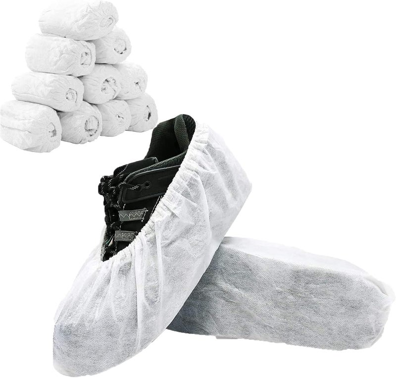 C-Cure Disposable Shoe Covers 50 Pcs | Non-Woven Breathable Anti-Slip Foot Covers with Elastic | Not Waterproof | Indoor Hygiene for Hospital, Clinic, Home Cleaning & Visitors Use | Free Size - White - Image 1