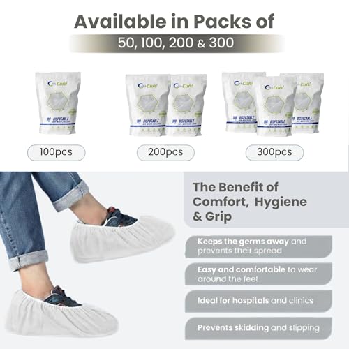 C-Cure Disposable Shoe Covers 50 Pcs | Non-Woven Breathable Anti-Slip Foot Covers with Elastic | Not Waterproof | Indoor Hygiene for Hospital, Clinic, Home Cleaning & Visitors Use | Free Size - White - Image 4