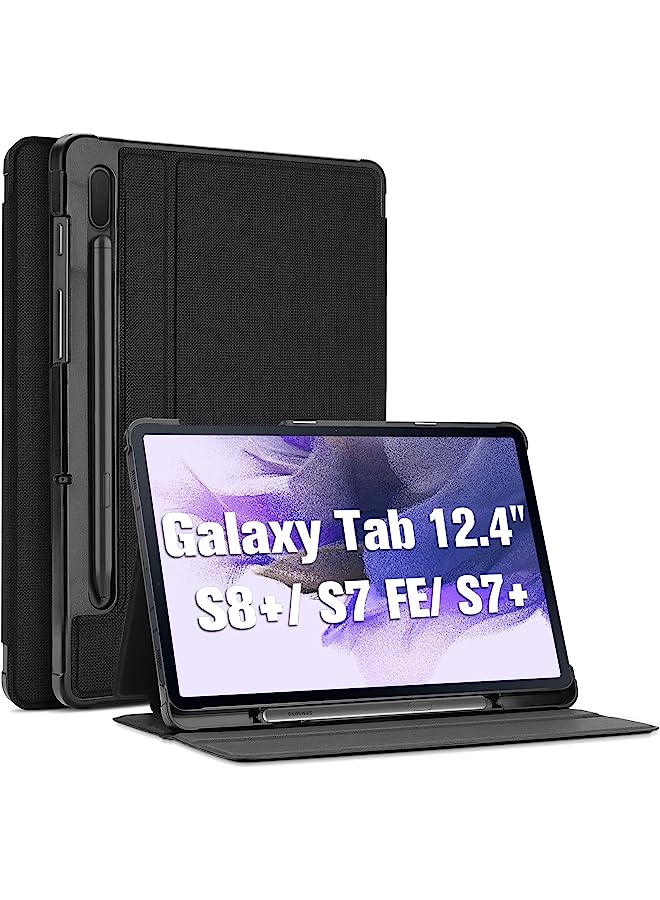 Procases Galaxy Tab S8 Plus/S7 Fe 2021/S7 Plus 2020 12.4‘’ Case(Sm-X800 X806 T730 T733 T736 T970 T975 T976 T978), Slim Stand Folio Smart Cover For 12.4" Galaxy Tab S8+ S7 Fe S7+ -Black - Image 1