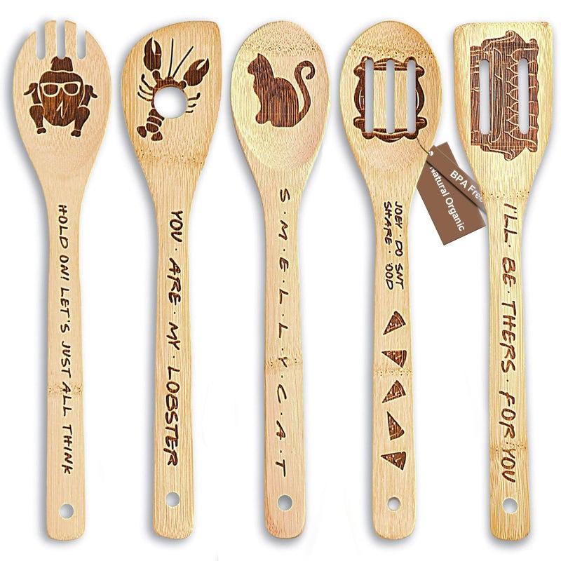 FUTERLY Friends TV Show Merchandise - 5 Pcs Wooden Spoon Spatula for Cooking Utensils Set,Friendsgiving Party Decorations,Friendsgiving Gift Ideas,Friends TV Show Christmas Gifts for Friends ï»¿ - Image 1