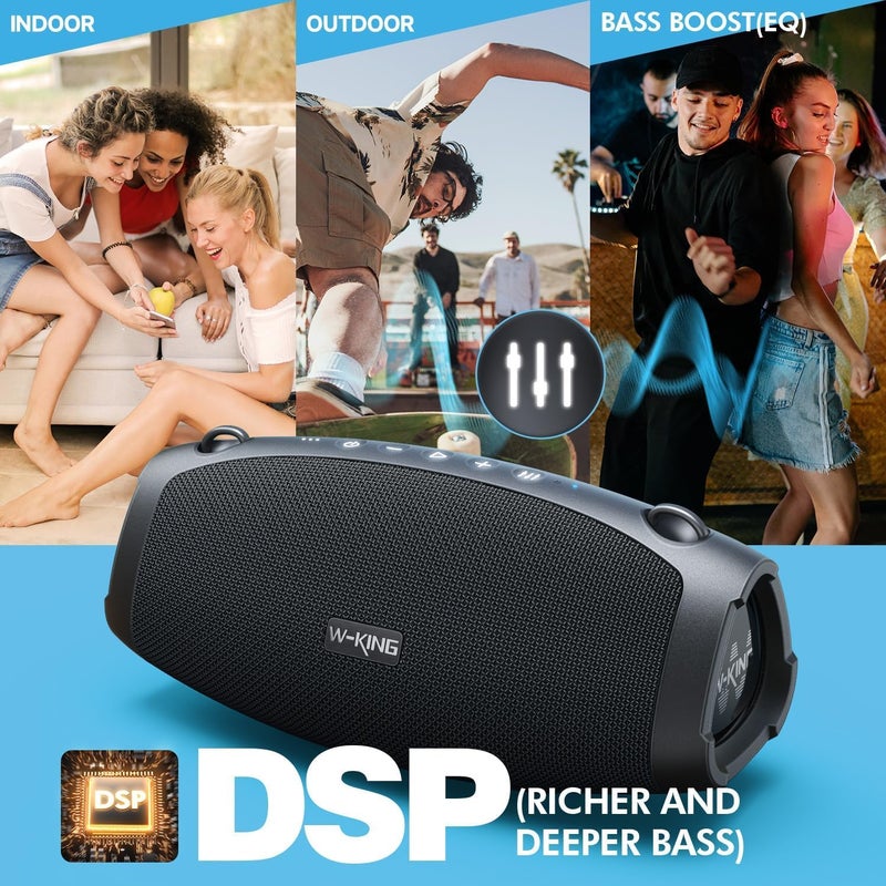 W-KING Bluetooth Speaker Loud, 120W Max Portable Speakers Bluetooth Wireless, IPX6 Waterproof Party Large Speaker Outdoor Boombox Subwoofer*2, 70W Triple Passive Radiator-42H Deep Bass, TF, AUX, EQ - Image 3