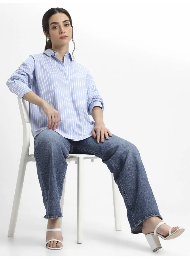 دينيس لينغو قميص كاجوال نسائي باللون النيلي، قصة مريحة، قطن مريح