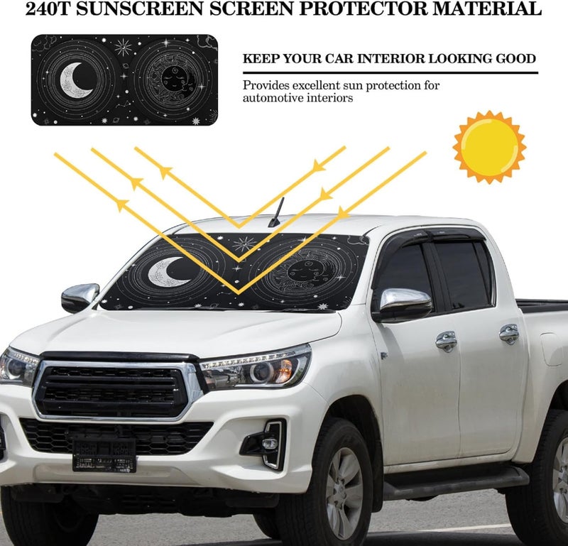 Woanger Windshield Sun Shade Foldable Car Front Window Covers for Car Accessories Sun Heat UV Rays Visor Protector Protection for Universal Cars SUV Truck (Sun Moon) - Image 2