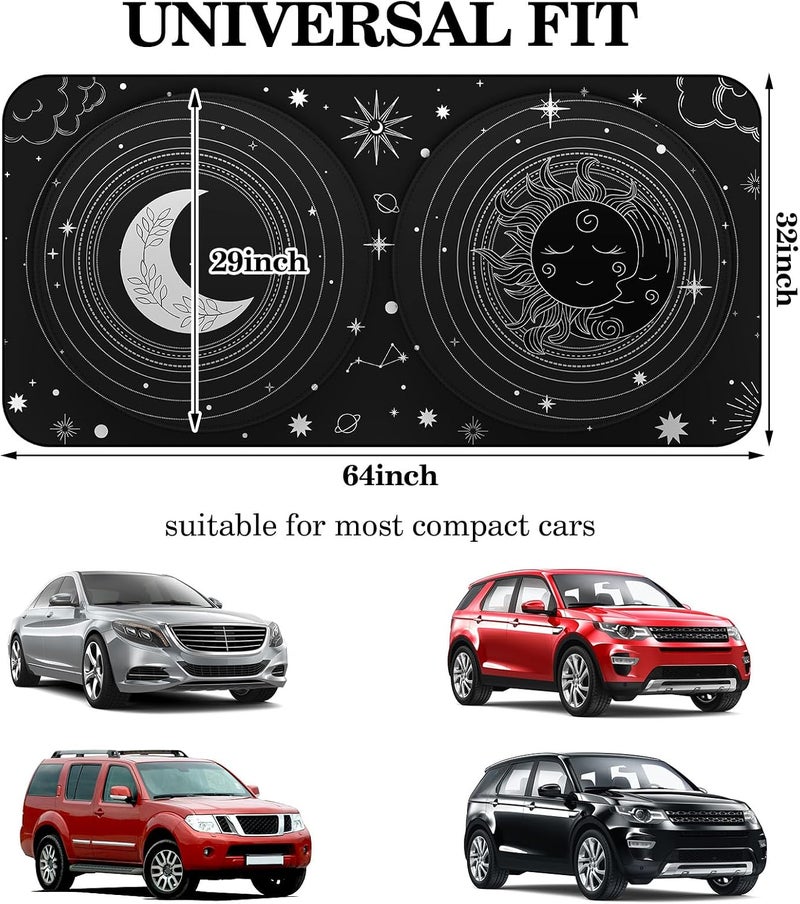 Woanger Windshield Sun Shade Foldable Car Front Window Covers for Car Accessories Sun Heat UV Rays Visor Protector Protection for Universal Cars SUV Truck (Sun Moon) - Image 3