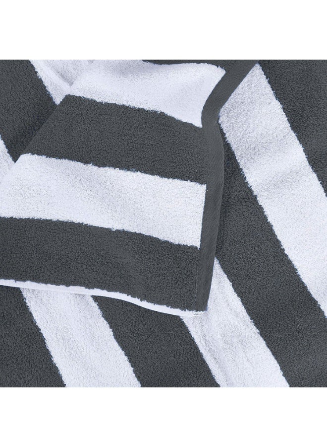 فابينني مجموعة من 4 مناشف شاطئ، مقاس 30×60 بوصة، بنقشة مخططة، مصنوعة من القطن 100% مقاس 76×152 سم، فائقة الامتصاص وسريعة الجفاف، لون رمادي داكن. - Image 5