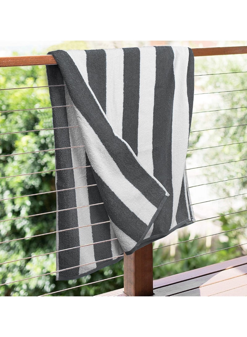 فابينني مجموعة من 4 مناشف شاطئ، مقاس 30×60 بوصة، بنقشة مخططة، مصنوعة من القطن 100% مقاس 76×152 سم، فائقة الامتصاص وسريعة الجفاف، لون رمادي داكن. - Image 3