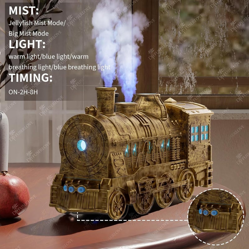 Derovan Train-Shaped Essential Oil Diffuser – 300ml Aromatherapy Humidifier with Remote Control, 2 Mist Modes & Colorful LED Lights – Quiet Ultrasonic Diffuser for Home, Office, Bedroom - Image 5