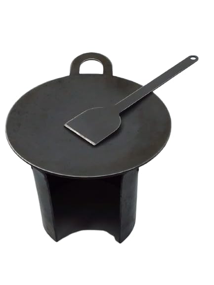 Beauty Tool Iron Big Size Miniature Box Stove with Dosa Tawa | Plam Size Iron Kitchen Set (Stove(8L x8w x 7h) Dosa Tawa Size 14L X 12w, with Karandi (13L X 4w) CM |Pack of 1 | (3 Pcs)  - Image 1