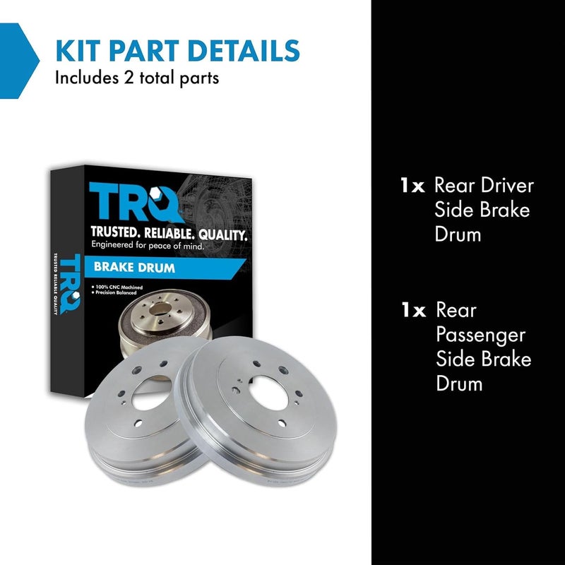TRQ Rear Brake Drum Pair Set for 2009-2014 Nissan Cube / 2007-2012 Nissan Sentra / 2007-2012 Nissan Versa - Image 2