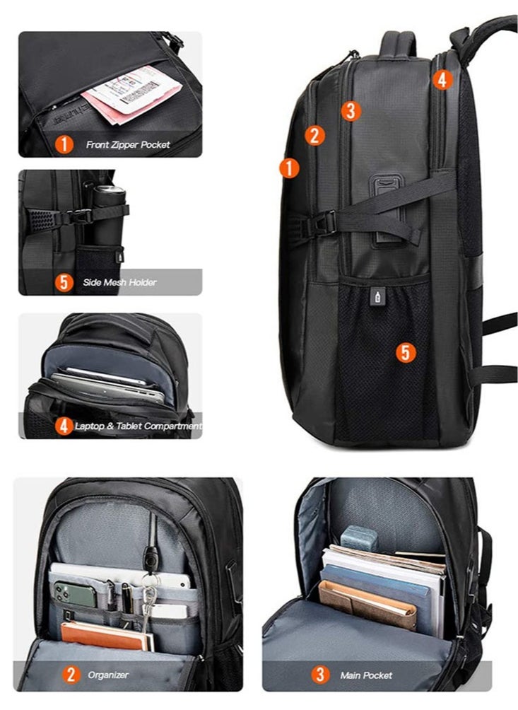 ARCTIC HUNTER - Classic Laptop Travel Backpack, Large Professional Waterproof Bag with USB Charging and Headset Port for Men, Black - Image 1