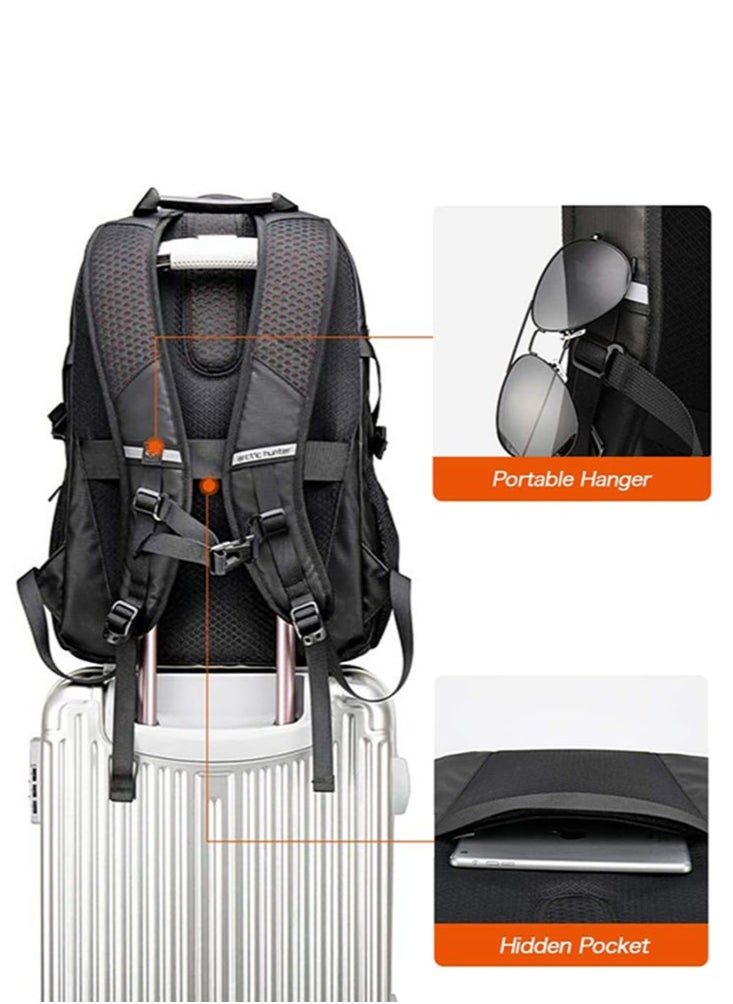 ARCTIC HUNTER - Classic Laptop Travel Backpack, Large Professional Waterproof Bag with USB Charging and Headset Port for Men, Black - Image 1