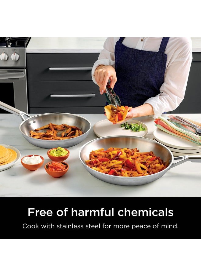 Ninja Ninja Everclad Commercial-Grade Stainless Steel 12" Fry Pan, Tri-Ply Pans, Oven Safe to 600°F, All Stovetops & Induction Compatible, Stainless, C90030  - Image 3