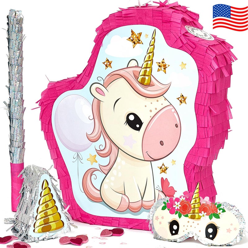 JitteryGit Unicorn Pinata Treasure Hunt Party Game Birthday Party Complete Set 16 X 13 Inches Cute Horse Girl Pinata Includes Unicorn Piata Horn Mini Piata Pink Bat and more - Image 3