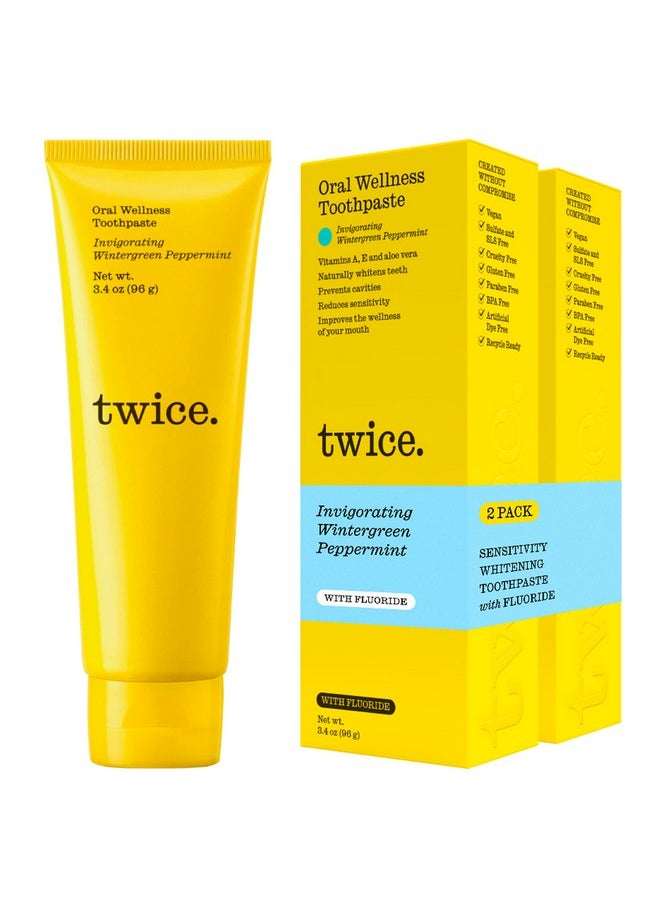 TWICE - Toothpaste Sensitive Teeth Whitening Toothpaste Sls Free Toothpaste With Fluoride And Cavity Protection (Wintergreen And Peppermint Toothpaste) (2Pack) - Image 1