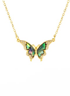 The Black Pearl Accessories Zirconic Butterfly Abalone Shell Enamel Stainless Steel Pendant Necklace  - Image 1