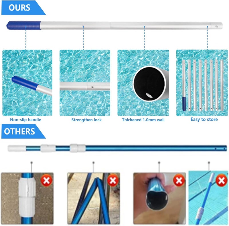 Poolvio Pool Deep Skimmer Net with 3ft - 10ft 1.0mm Thick Adjustable Aluminum Pole & Fine Mesh Bag Leaf Skimmer Rake Net for Above Ground & Inground Swimming Pools, Removes All Debris - Image 4