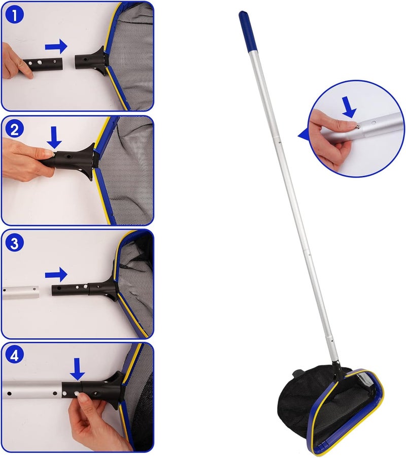 Poolvio Pool Deep Skimmer Net with 3ft - 10ft 1.0mm Thick Adjustable Aluminum Pole & Fine Mesh Bag Leaf Skimmer Rake Net for Above Ground & Inground Swimming Pools, Removes All Debris - Image 3