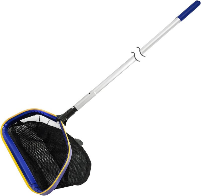 Poolvio Pool Deep Skimmer Net with 3ft - 10ft 1.0mm Thick Adjustable Aluminum Pole & Fine Mesh Bag Leaf Skimmer Rake Net for Above Ground & Inground Swimming Pools, Removes All Debris - Image 1