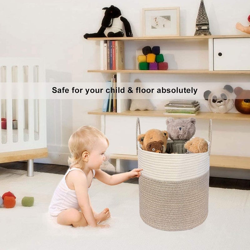 N.C Cotton Rope Basket,Blanket Basket Toy Basket with Handle,Woven Laundry Basket for Laundry, Kids, Blanket, Towels, Home Storage Container 33x38cm (Grey) - Image 3