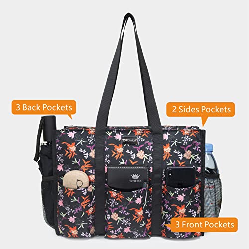 TOPDesign Utility Water Resistant Tote Bag with 13 Exterior & Interior Pockets, Top Zipper Closure & Thick Bottom Support, for Working Women, Teachers, Nurses, Accountants (Small Floral) - Image 3