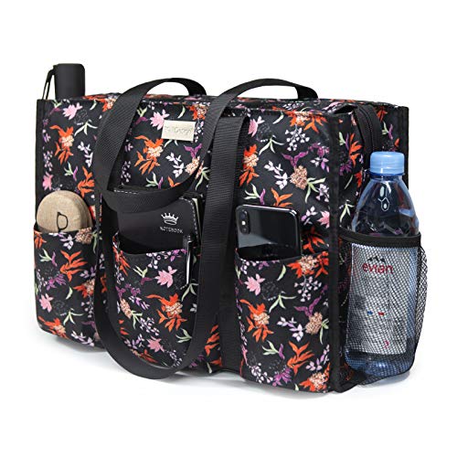 TOPDesign Utility Water Resistant Tote Bag with 13 Exterior & Interior Pockets, Top Zipper Closure & Thick Bottom Support, for Working Women, Teachers, Nurses, Accountants (Small Floral) - Image 1