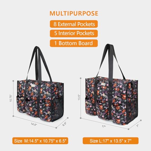 TOPDesign Utility Water Resistant Tote Bag with 13 Exterior & Interior Pockets, Top Zipper Closure & Thick Bottom Support, for Working Women, Teachers, Nurses, Accountants (Small Floral) - Image 2