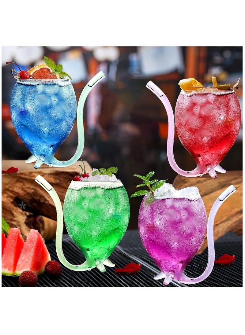 Generic - 12oz Set Of 4 Creative Cocktail Glasses Decanter Cups Mugs with Built-in Straw for Cocktail Wine Juice Ice Cream Champagne Home Bar Party Club Glassware Barware - Image 1