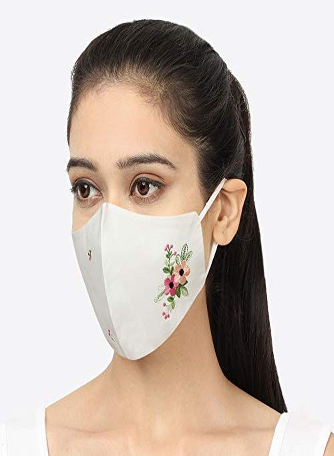 MASQ Floral Reusable, Washable, Anti-Bacterial(BFE>99%) 4 Layer Embroidered, Fashionable 100% Pure Cotton Cloth Face Mask for Women with Ear Adjusters (SpecialFloralComboMFN) - Image 5