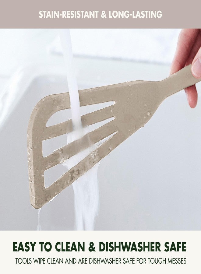 GreenPan Silicone Fish Turner Spatula, Slotted Cooking Kitchen Utensil, Flexible Rubber Nonstick Cookware, Rigid Steel Core, Heat-Resistant, Anti-Slip Handle, BPA-Free, Dishwasher Safe, Taupe - Image 4