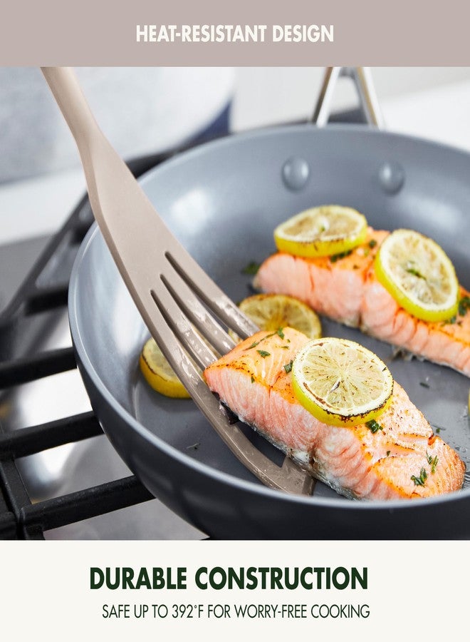 GreenPan Silicone Fish Turner Spatula, Slotted Cooking Kitchen Utensil, Flexible Rubber Nonstick Cookware, Rigid Steel Core, Heat-Resistant, Anti-Slip Handle, BPA-Free, Dishwasher Safe, Taupe - Image 3