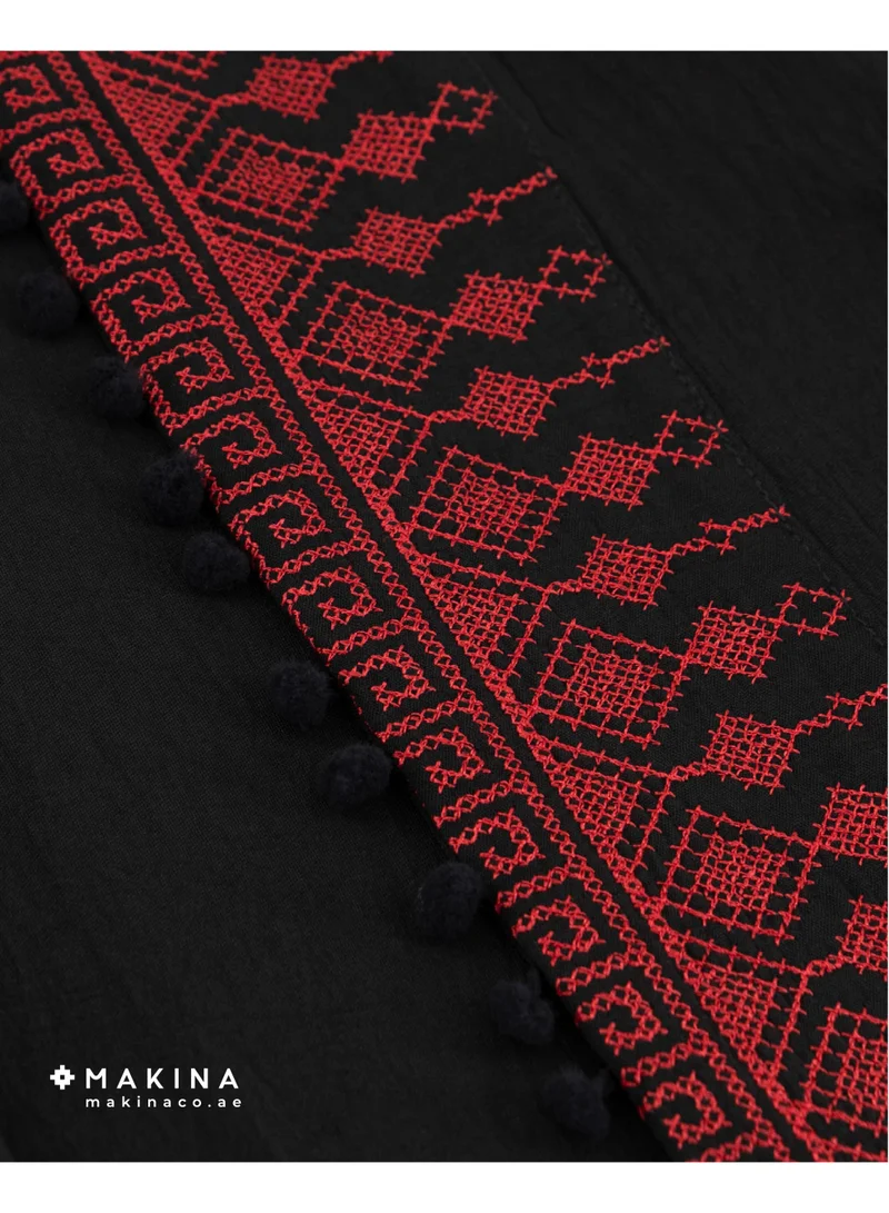 MAKINA  Womens Fallahi Bisht - Jordanian Heritage Linen Abaya with Red Embroidery for Women | Best Price UAE