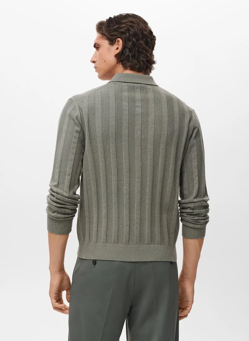 Mango Man Ribbed knitted polo sweater