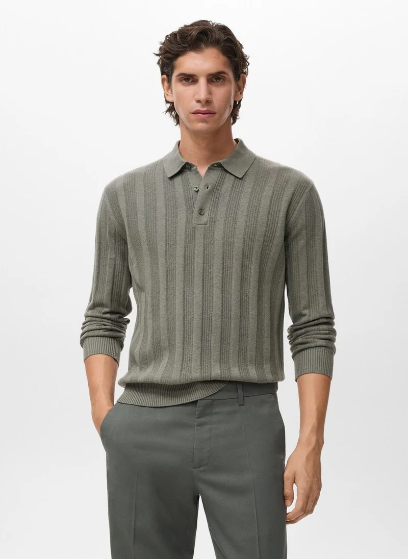 Ribbed knitted polo sweater