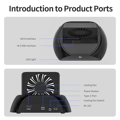 xiaobi Hard Drive Docking Station, Pcie NVMe Adapter with Cooling Fan Superior Cooling Efficiency, External Hard Drive Reader Compatible with M.2 NVMe/SATA SSD & 2.5" and 3.5" SATA HDD SSD - Image 2