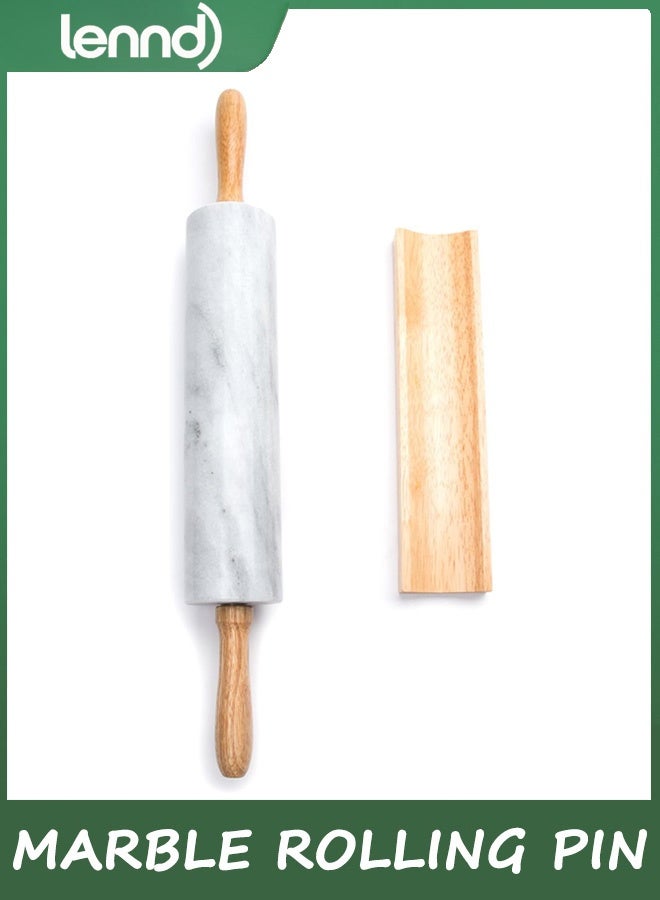 لينند نشابة رخامية بمقابض خشبية وقاعدة خشبية، نشابة رخامية لعمل عجينة البيتزا والتورتيلا، نشابة عجين لقشرة الفطائر والبسكويت والمعكرونة - Image 4