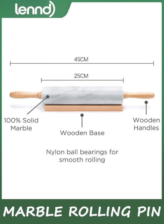 لينند نشابة رخامية بمقابض خشبية وقاعدة خشبية، نشابة رخامية لعمل عجينة البيتزا والتورتيلا، نشابة عجين لقشرة الفطائر والبسكويت والمعكرونة - Image 5
