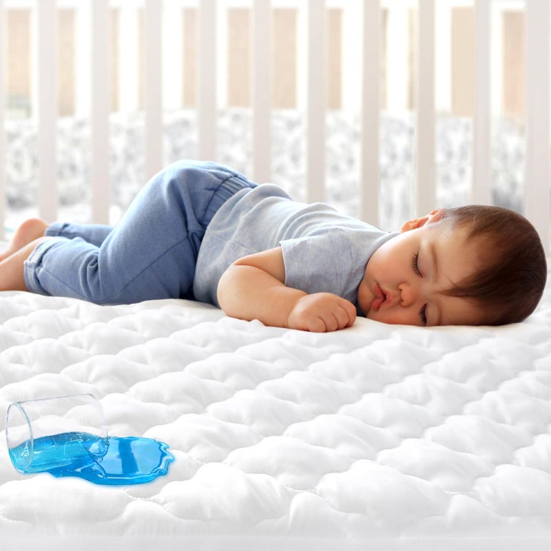 Biloban Crib Mattress Protector Sheets Fitted Waterproof Crib Mattress Pad Cover, Noiseless & Machine Wash 100% Absorbent Crib/Toddler Mattress Protector Sheet Quilted, White, 52" x 28" - Image 1